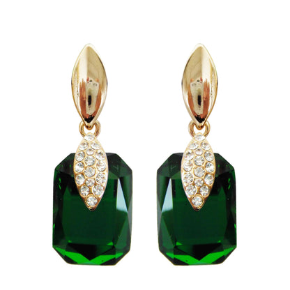 Navachi 18k Gold Plated Crystal Multicolor Square Shape Zircon Dangle Earrings And Neckalce Pendant Az4020-1 Jewelry set