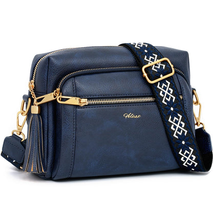 Small Leather Crossbody Bags for Women Anti theft Purses and Handbag Shoulder Hangbag with Wide Strap Tassel