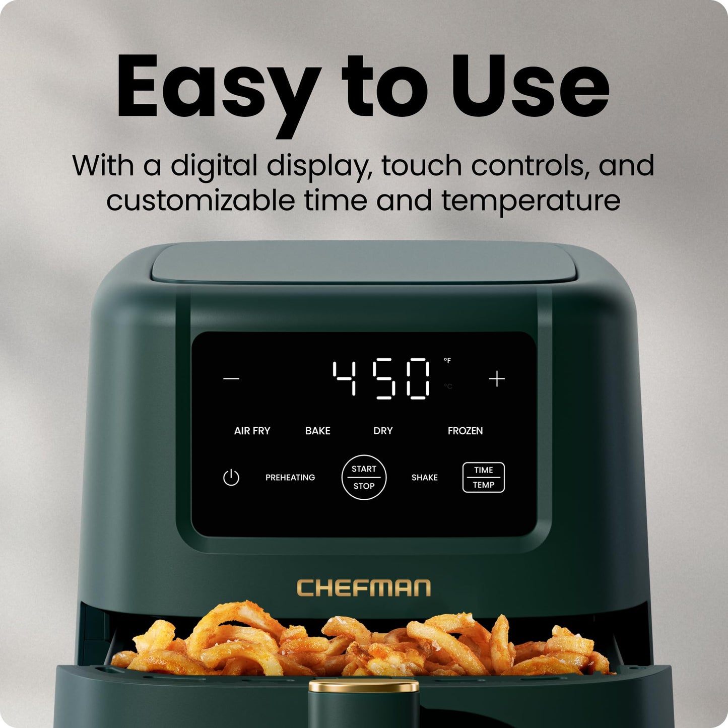Chefman Air Fryer – 4-in-1 Slim 3.5 QT Airfryer, Air Fry, Bake, Dehydrate, Frozen, 450°F Max Temp for Extra Crispy Results in Minutes, Nonstick Ceramic Coating, Dishwasher-Safe Accessories - Black