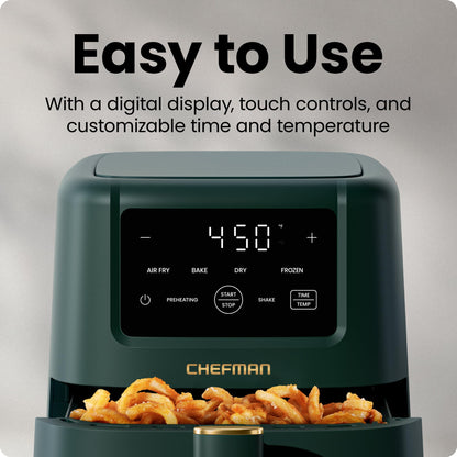 Chefman Air Fryer – 4-in-1 Slim 3.5 QT Airfryer, Air Fry, Bake, Dehydrate, Frozen, 450°F Max Temp for Extra Crispy Results in Minutes, Nonstick Ceramic Coating, Dishwasher-Safe Accessories - Black