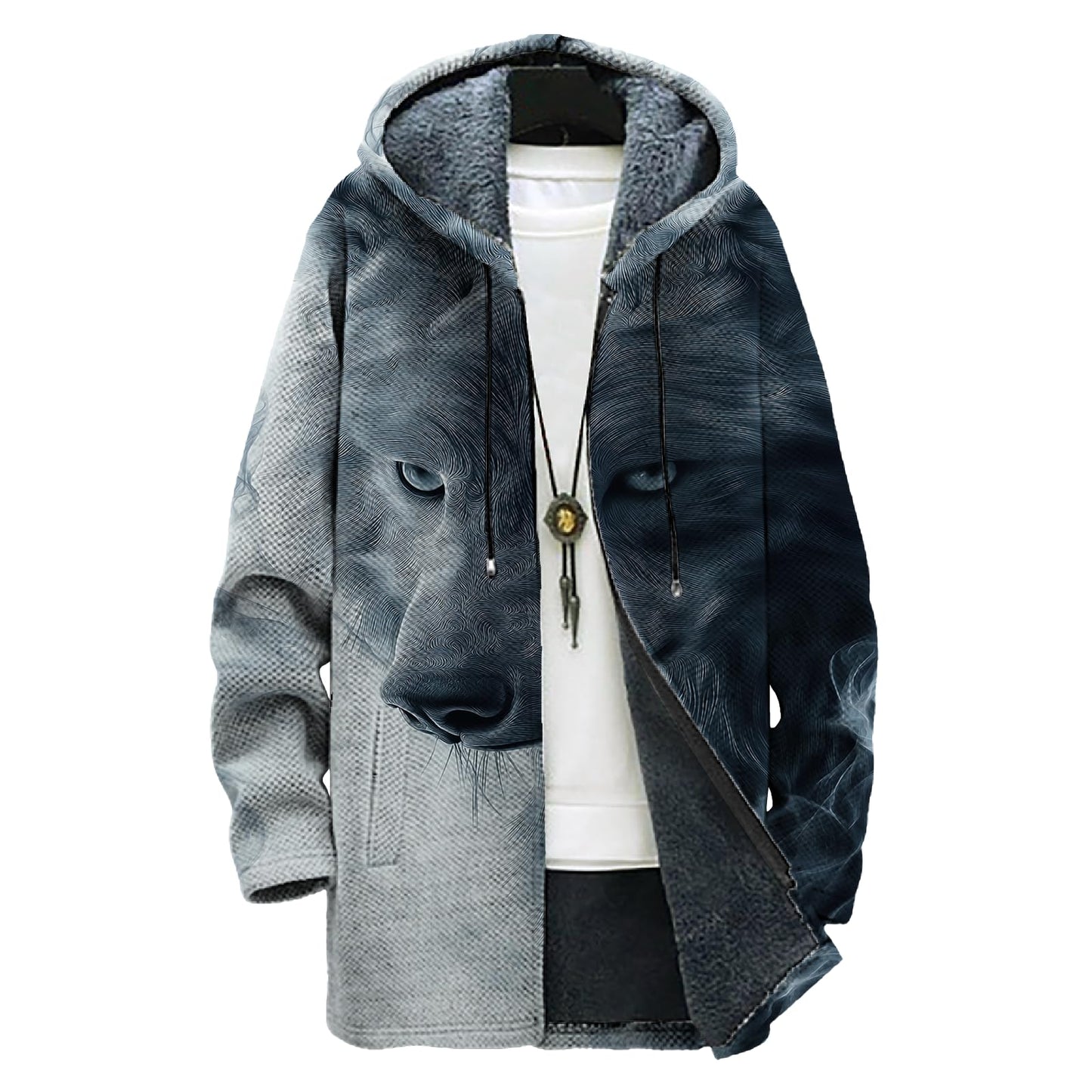 domirica Mens Hooded Cardigan Japanese Art Zip Up Long Sleeve Sweater Hoodie Dragon Print Coat with Pockets