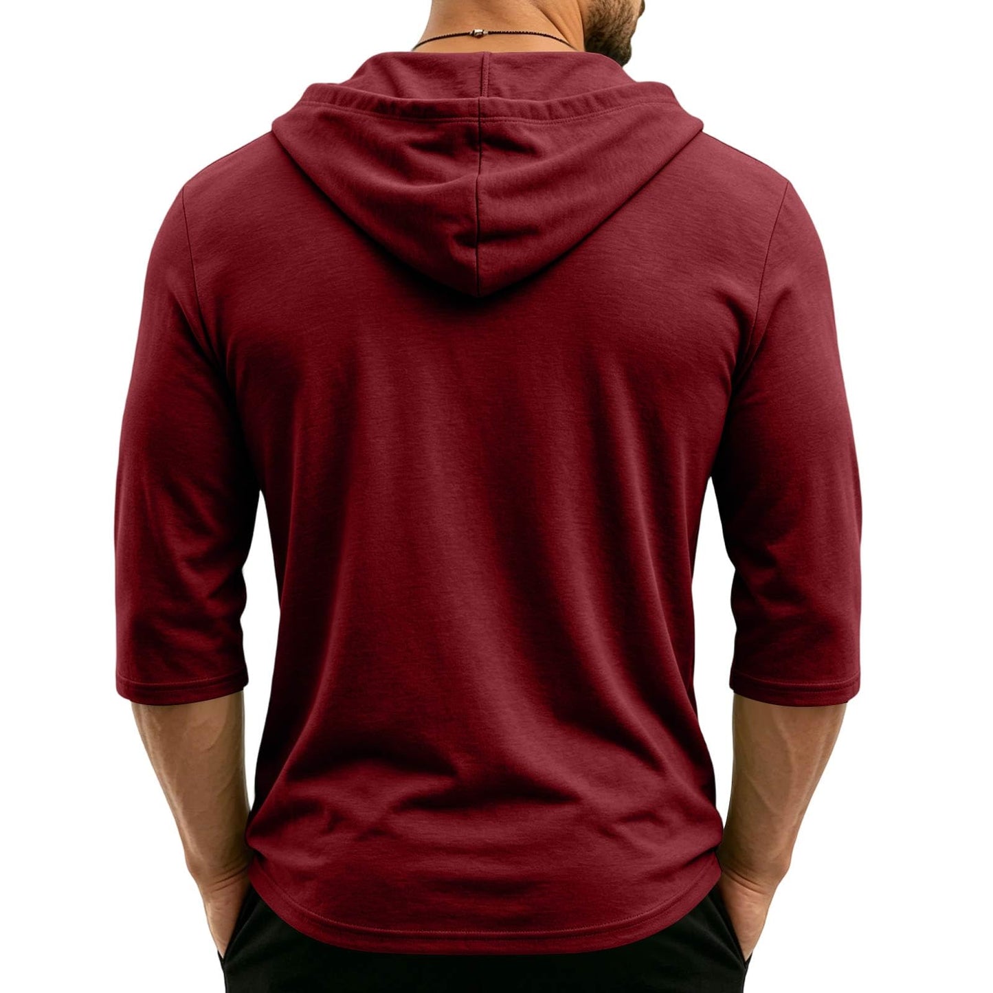 Mens Hooded 3/4 Sleeve Pullover Relaxed Fit Casual Lightweight Comfort Top
