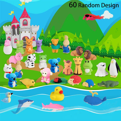 URSKYTOUS 60Pcs Animal Erasers Desk Pets for Kids,Classroom Prizes | Bulk Puzzle Erasers Toys,Party Favors,Back to School,Treasure Chest,Goodie Bag Stuffers,Easter Egg Fillers,Stocking Stuffers