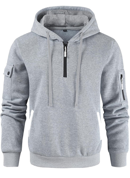 Leidowei Men's Hoodies Casual Pullover Hooded Sweatshirt Long Sleeve Quarter Zip Hoody Tops With Kangaroo Pocket