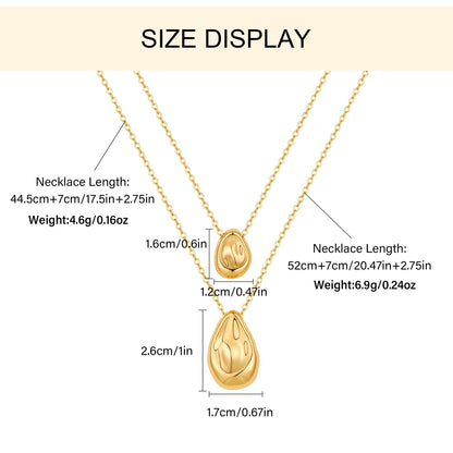 Dainty Gold Layered Necklaces for Women Chunky 14K Gold Plated Teardrop Pendant Necklace Trendy Simple Jewelry Gifts for Women