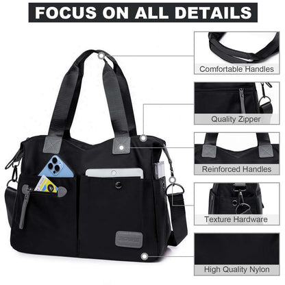 Tote Bag for Women,Multi Pockets Shoulder Handbag,Nurse Bag for Work,Large Cross body Purse,Fashion Nylon Top Handle Satchel