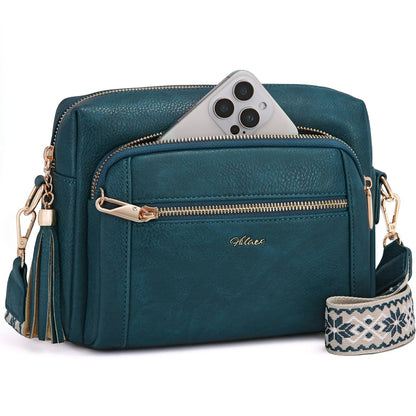 Small Leather Crossbody Bags for Women Anti theft Purses and Handbag Shoulder Hangbag with Wide Strap Tassel