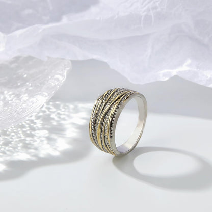 Mytys 2 Tone Intertwined Crossover Statement Ring Fashion Chunky Band Rings for Women Wide Index Finger Rings Costume Jewelry