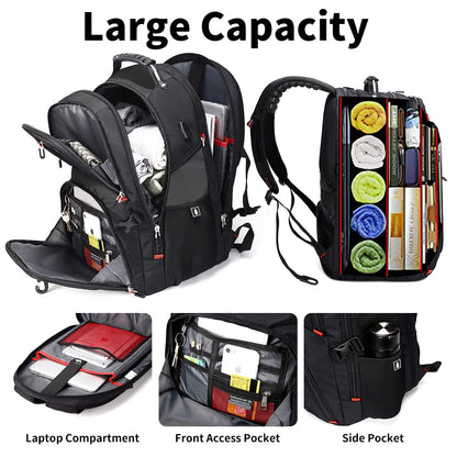 SHRRADOO Extra Large 50L Travel Laptop Backpack with combination lock,High School College Backpack Airline Approved Business Work Bag Fit 17 Inch Laptops for Men Women,Black