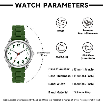 Bisley 35MM Watches for Women Big Face Easy Reader Silicone Strap Water Proof