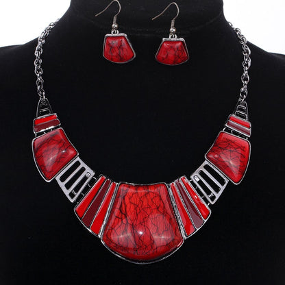 YAZILIND Vintage Ethnic Tibetan Sliver Turquoise Bib Collar Earrings Necklace Jewelry Set Women