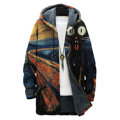 domirica Mens Hooded Cardigan Japanese Art Zip Up Long Sleeve Sweater Hoodie Dragon Print Coat with Pockets
