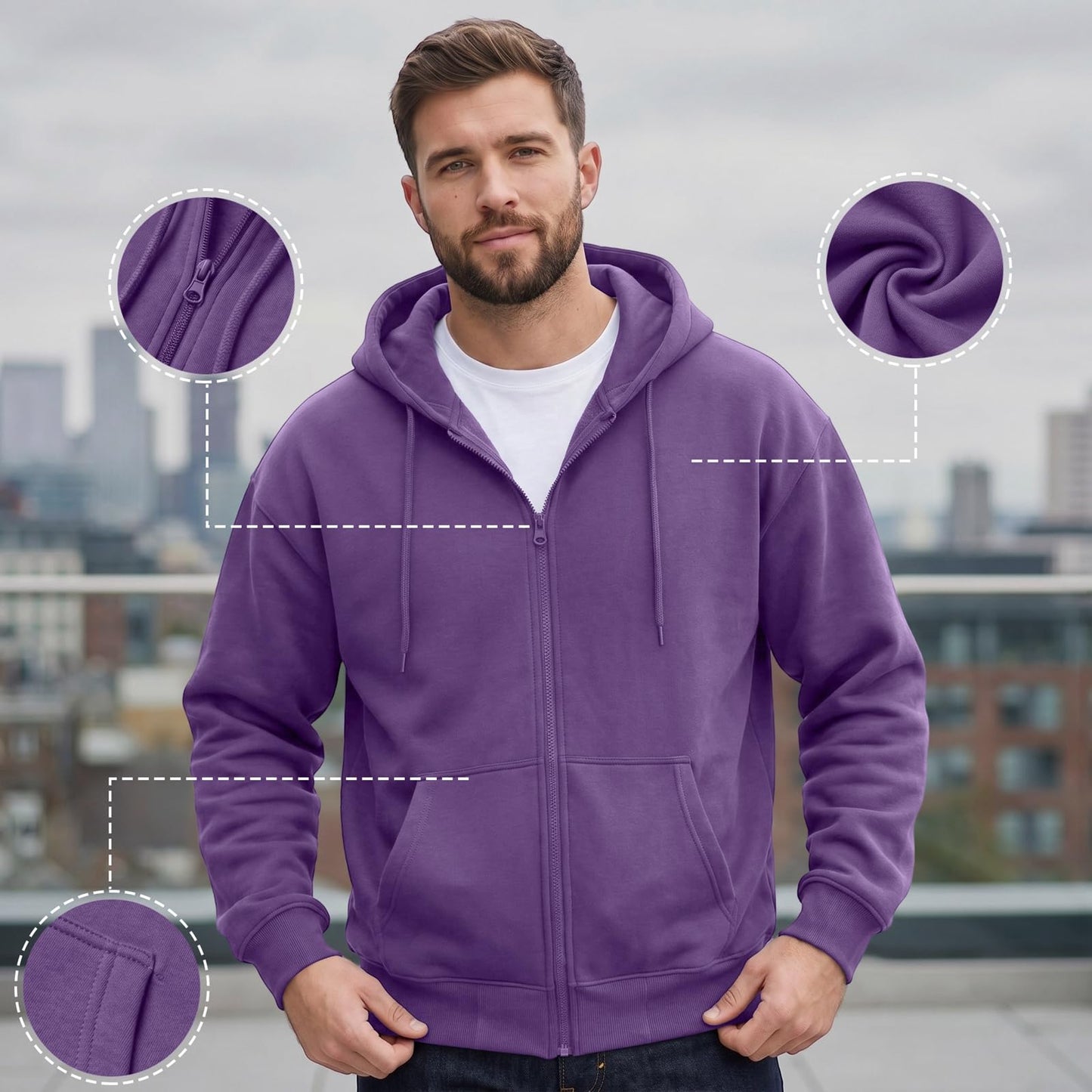Full Zip Hoodies for Men Big And Tall Oversized Hooded Fleece Sweatshirt | Knit Open Front Cardigan, Zipper Jackets, Oversize, Streetwear, Basic Fit, Lightweight, Warm, Big and Tall, Hooded Sweatshirt