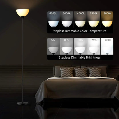 Torchiere Floor Lamp with Remote, Dimmable 9W LED, Stepless Color Temp 3000K-6000K, Foot Switch, Easy Assembly, Matte Black