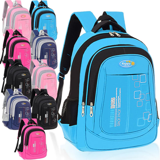PerKoop 10 Pcs 17 Inch Kids Backpacks Bulk, Classic Student Bags for School | Printed Bulk Pack, Padded Straps, Side Bottle Holder, Middle School, Donation Charity Use