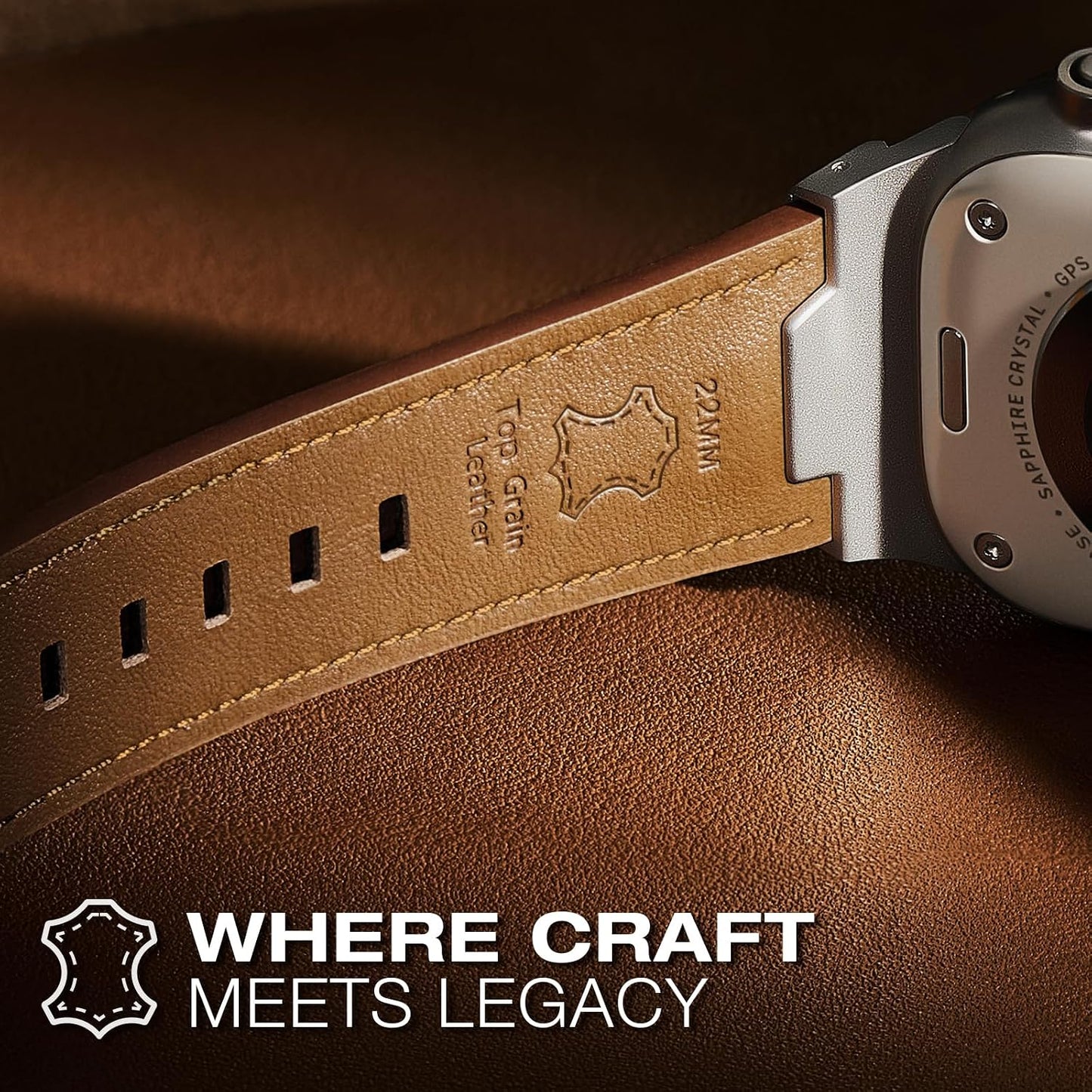 Leather bands Compatible With Apple Watch Ultra Band 49mm 46mm 45mm 44mm 42mm, Superior Genuine Leather Rugged Metal Connector Durable Strap for Men iWatch Ultra3 2 1,Series 11 10 9 8 7 6 5 4 3 SE3 SE