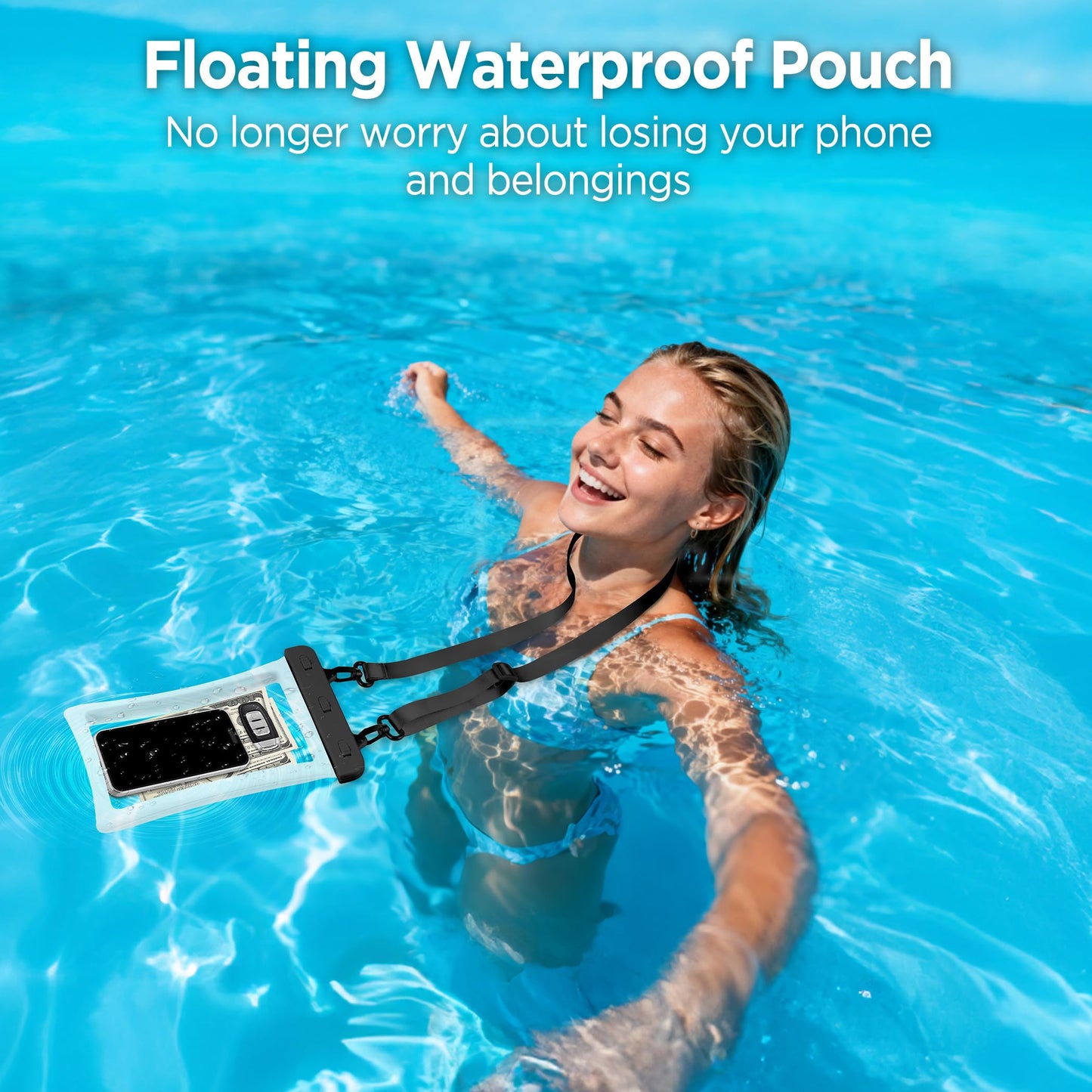 CACOE Floatable Waterproof Phone Pouch 2 Pack Up to 9.0", Black+Green | Floatable, IPX8 Waterproof Phone Case,Adjustable Lanyard,Dry Bags for Beach/Cruise/Travel/Camping/Kayak/Vacation Essentials