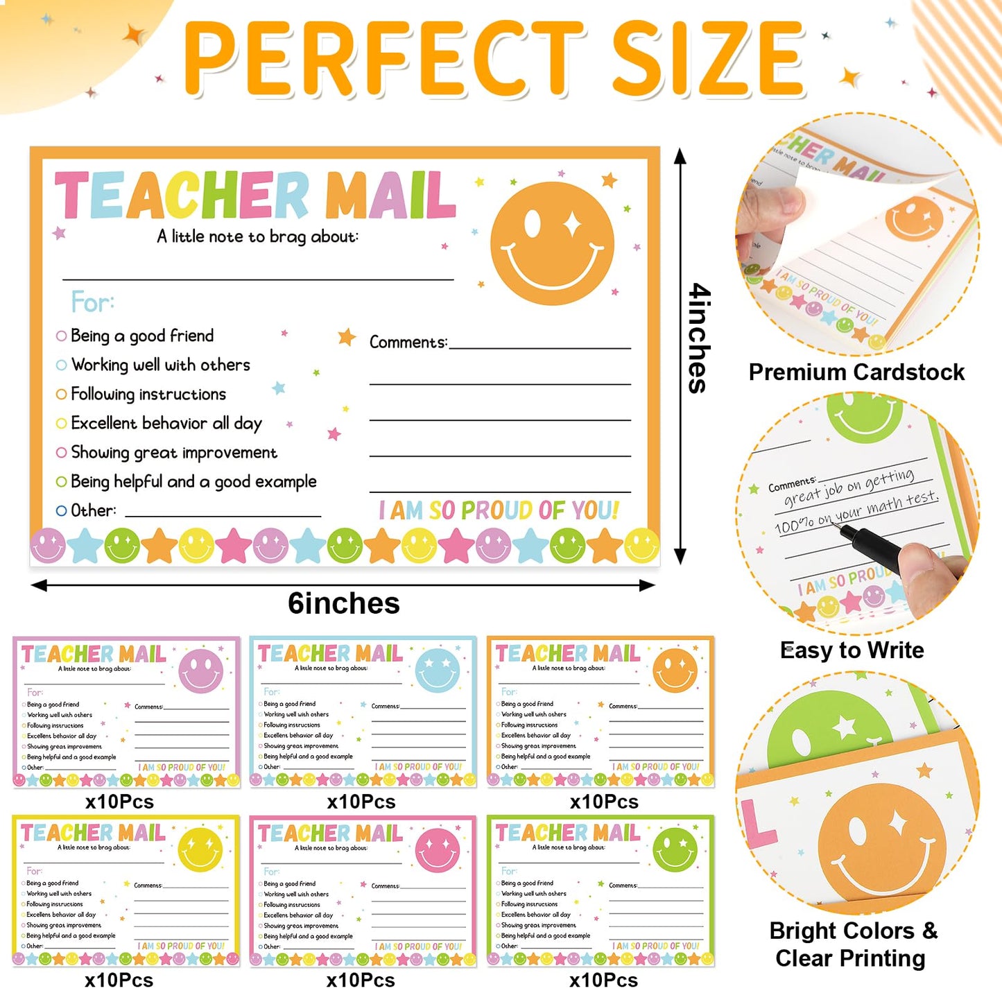 60Pcs Teacher Mail Notes to Parents, Boho Happy Mail from Teacher, Brag Cards for Students Behavior Classroom Must Haves to Send Home for Preschool Kindergarten Elementary School Supplies (Boho)
