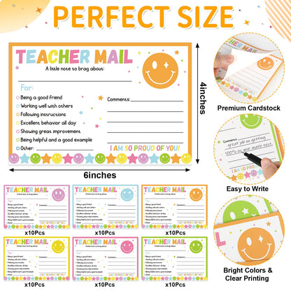 60Pcs Teacher Mail Notes to Parents, Boho Happy Mail from Teacher, Brag Cards for Students Behavior Classroom Must Haves to Send Home for Preschool Kindergarten Elementary School Supplies (Boho)