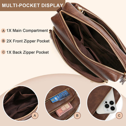 Small Leather Crossbody Bags for Women Anti theft Purses and Handbag Shoulder Hangbag with Wide Strap Tassel