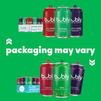 bubly Sparkling Water, 6 Flavor Variety Pack (Blackberry, Lime, Cherry, Grapefruit, Strawberry, Mango), Zero Sugar & Zero Calories, Seltzer Water, 12 Fl Oz Cans (Pack of 18)