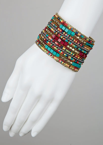 SPUNKYsoul Boho Cuff Bracelets, Women Adjustable Stackable Beaded Accessory | Adjustable Bohemian-Inspired Design, Trendy Wrist Ornament, Versatile For Occasions Or Everyday Wear, Unique Style Jewelry