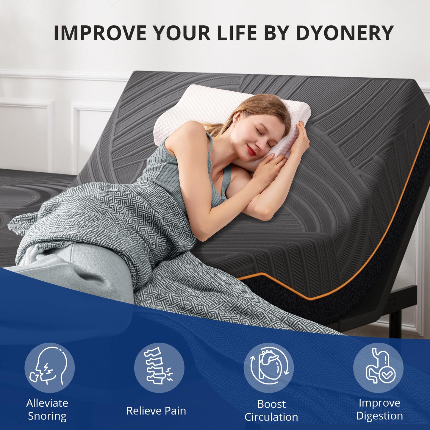Dyonery Twin XL Adjustable Bed Base Frame with Wireless Remote + 12 Inch Twin XL Gel Memory Foam Mattress Bed in a Box, Head and Foot Incline, Zero Gravity, Fiberglass Free, 80" × 38"