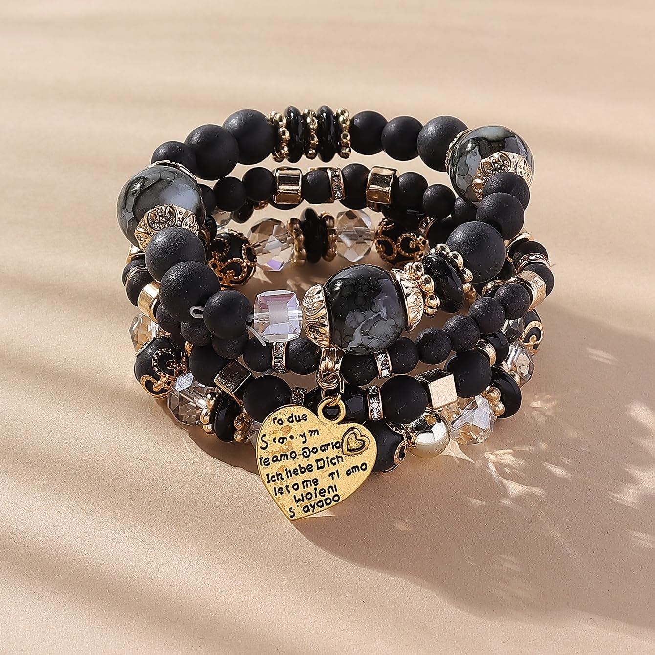 Women Beaded Bracelet Set | Colorful Boho Stackable Trendy Design with Crystal Accents Multilayer Bangle Bracelet | Fashion Stretch Braclets Jewelry for Women