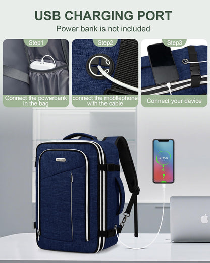 Travel Carry On 17.5" Laptop Expandable Backpack for Men Women, Personal Item Bag Waterproof Airline Approved with USB Charging Hole 3 Packing Cubes, Large Weekender Daypack Business Luggage Suitcase