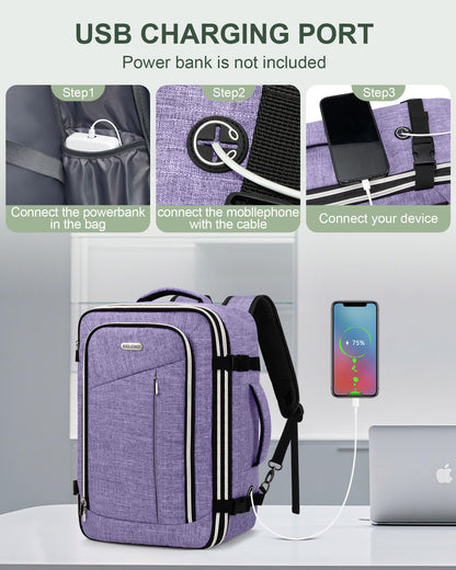 Travel Carry On 17.5" Laptop Expandable Backpack for Men Women, Personal Item Bag Waterproof Airline Approved with USB Charging Hole 3 Packing Cubes, Large Weekender Daypack Business Luggage Suitcase