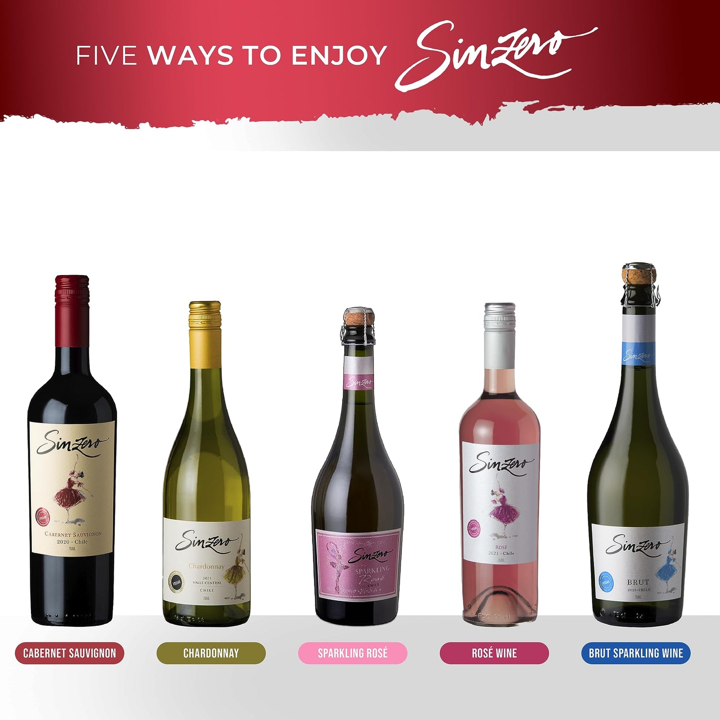 SINZERO - Cabernet Sauvignon - 750 ml 6 Pack - Non-alcoholic red wine - Aged in French oak for smooth rich flavor - Low calories, vegan friendly - Made in Chile