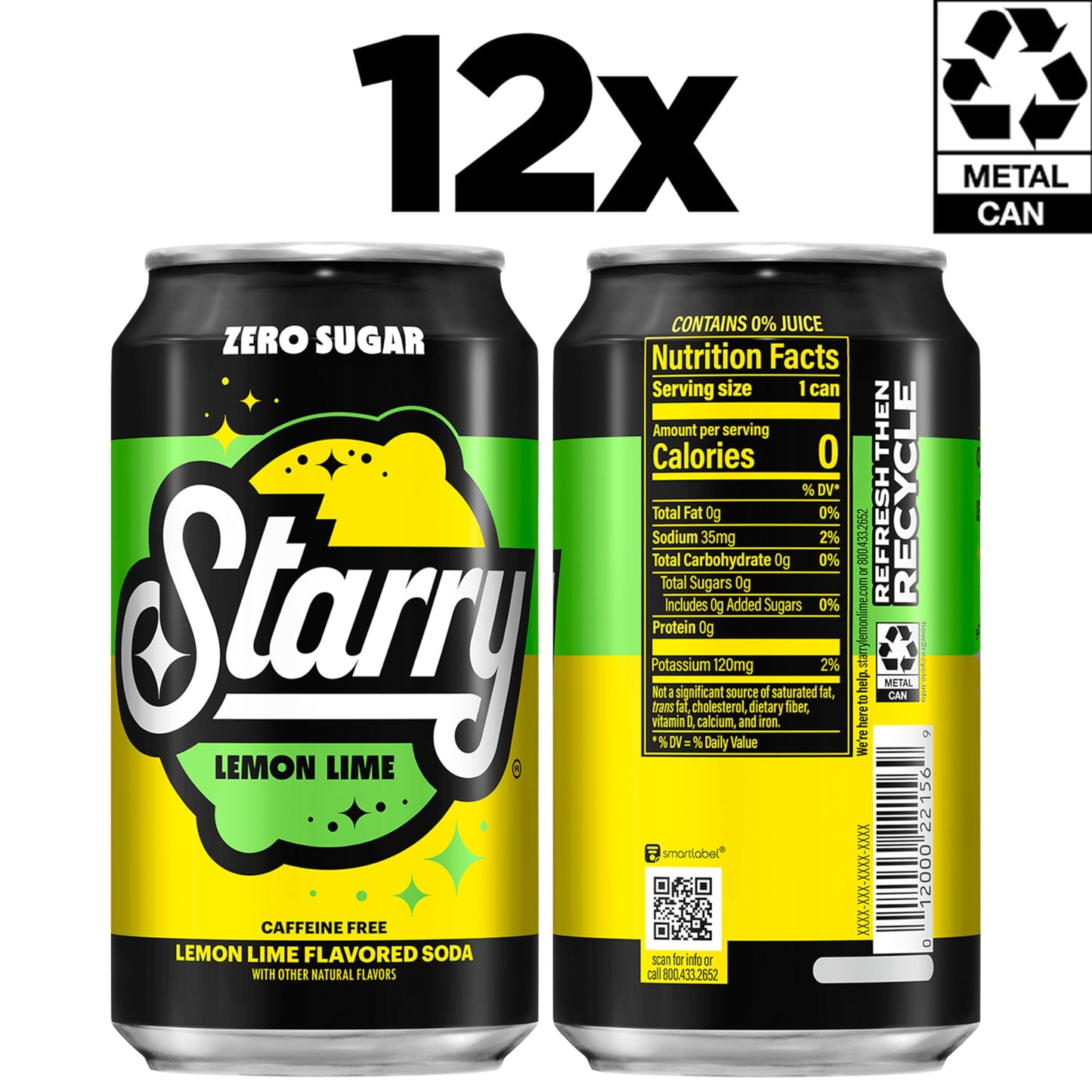 Starry Lemon Lime Soda, Caffeine Free, Mini Cans, 7.5 Fl oz (Pack of 10)