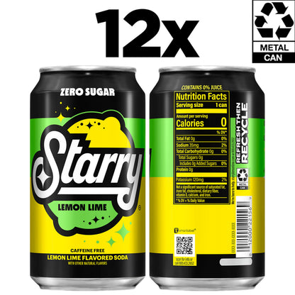 Starry Lemon Lime Soda, Caffeine Free, Mini Cans, 7.5 Fl oz (Pack of 10)