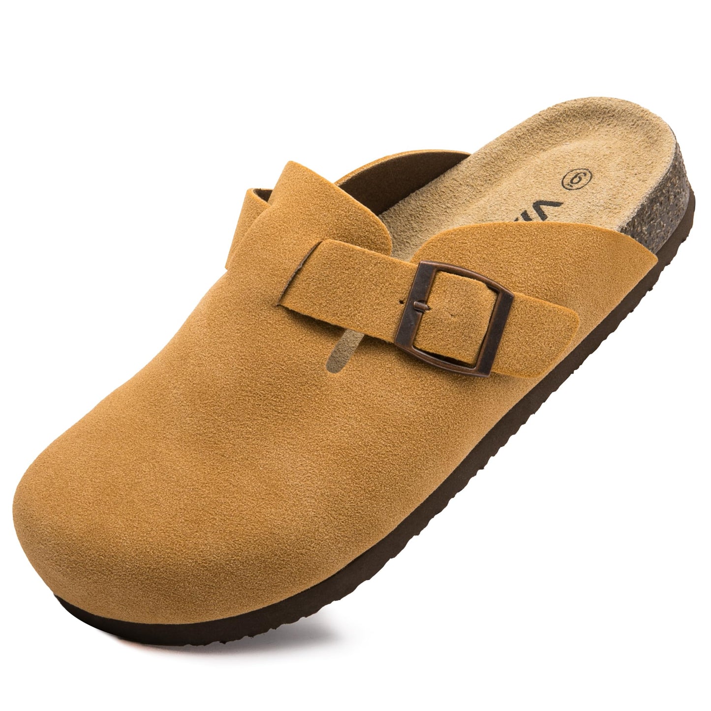 Women Suede Clogs Casual Slip On Potato Mule Slippers | Soft Suede Upper, Arch-Support Cork Insole, Adjustable Buckle, Anti-Slip Sole