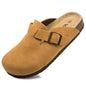Women Suede Clogs Casual Slip On Potato Mule Slippers | Soft Suede Upper, Arch-Support Cork Insole, Adjustable Buckle, Anti-Slip Sole