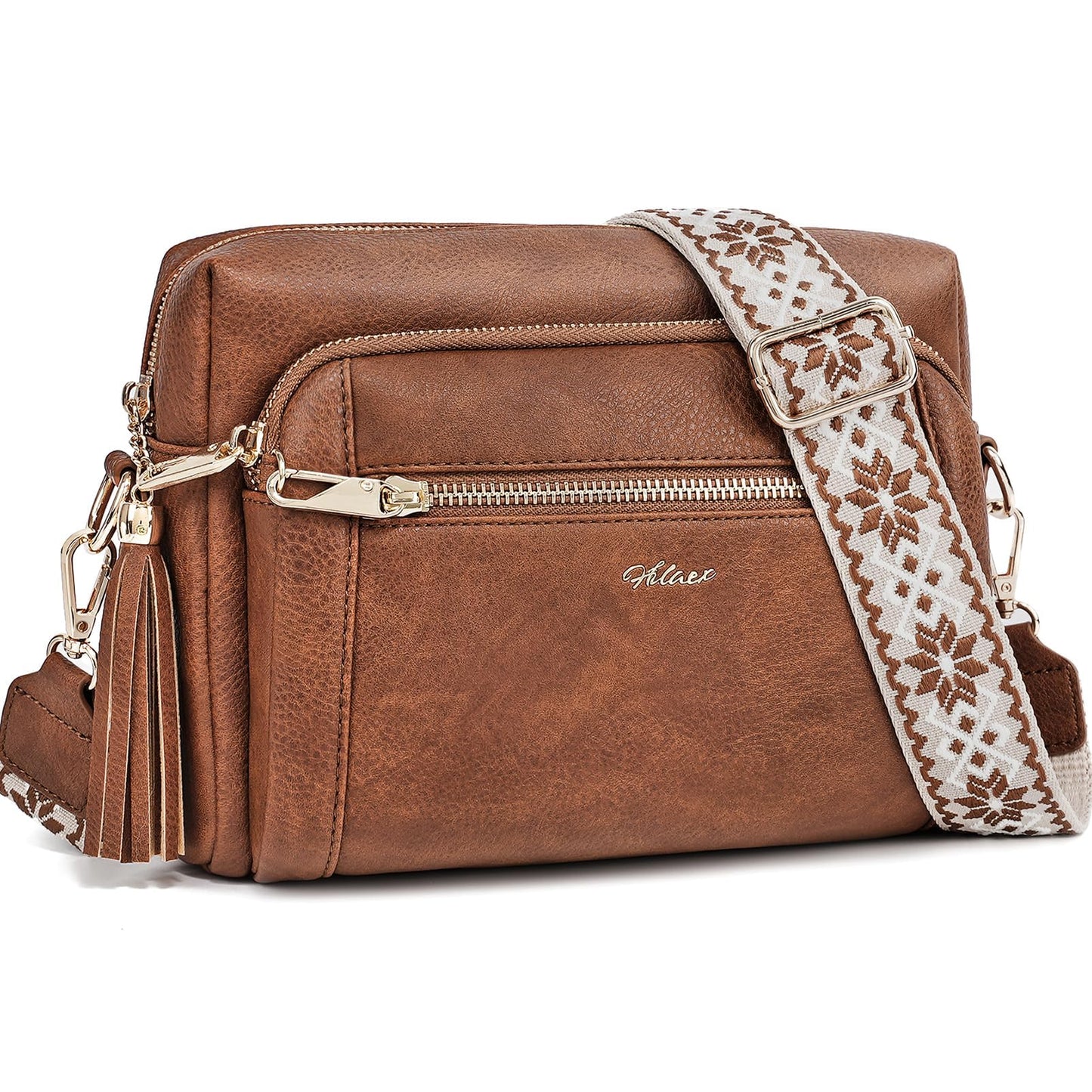 Small Leather Crossbody Bags for Women Anti theft Purses and Handbag Shoulder Hangbag with Wide Strap Tassel