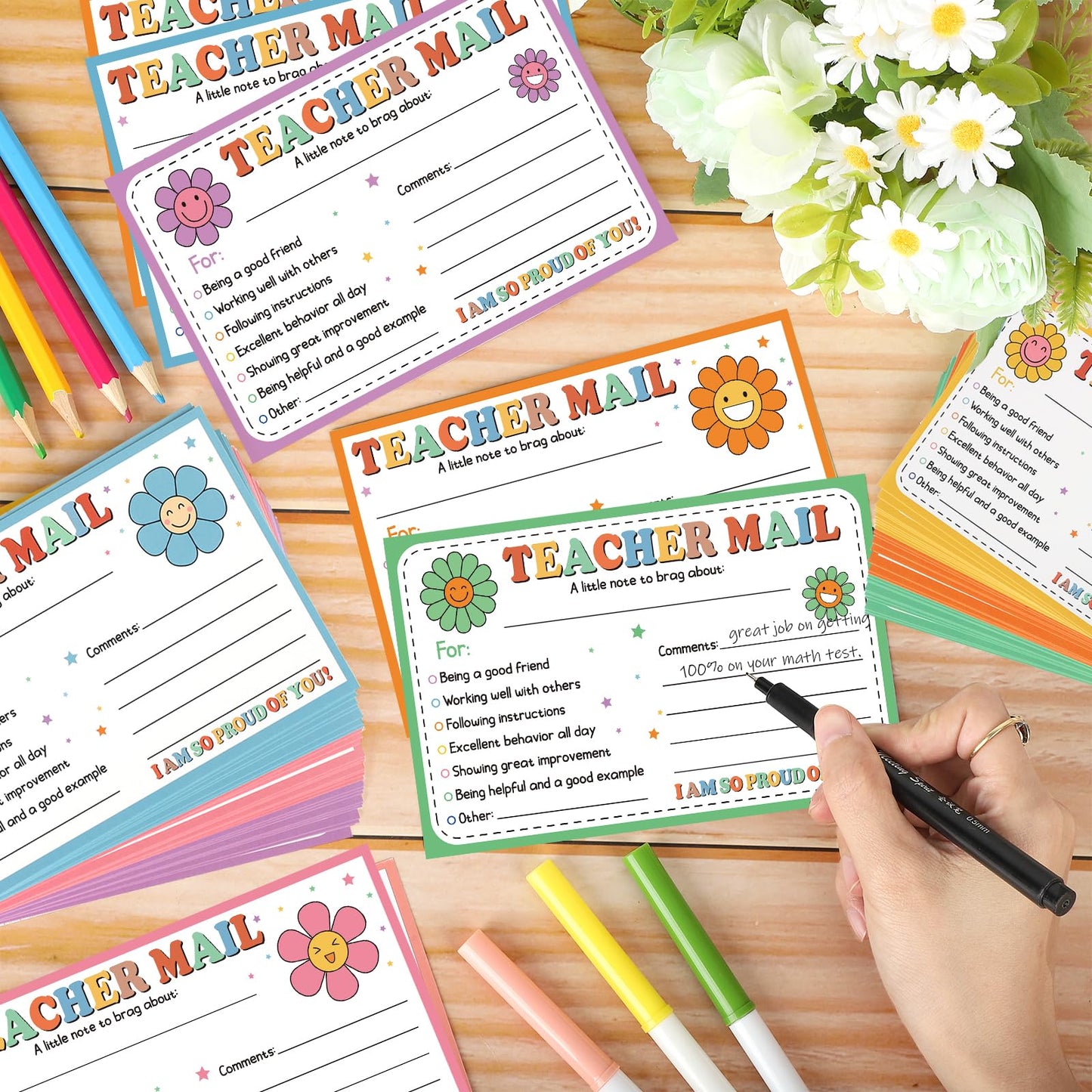 60Pcs Teacher Mail Notes to Parents, Boho Happy Mail from Teacher, Brag Cards for Students Behavior Classroom Must Haves to Send Home for Preschool Kindergarten Elementary School Supplies (Boho)