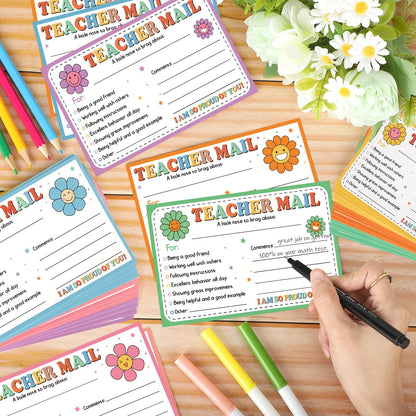 60Pcs Teacher Mail Notes to Parents, Boho Happy Mail from Teacher, Brag Cards for Students Behavior Classroom Must Haves to Send Home for Preschool Kindergarten Elementary School Supplies (Boho)