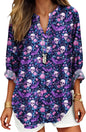 Womens Bohemian Print Tunic Top Cotton Blend V Neck Long Sleeve Loose Fit Casual Blouse for Summer Beach Vacation