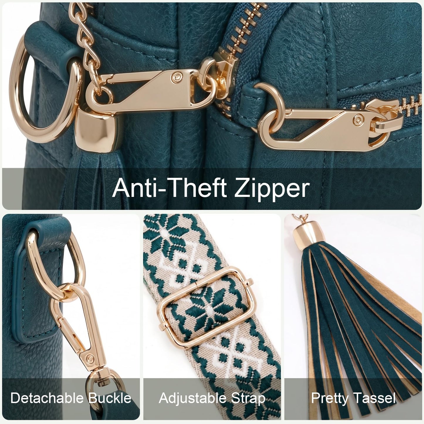 Small Leather Crossbody Bags for Women Anti theft Purses and Handbag Shoulder Hangbag with Wide Strap Tassel