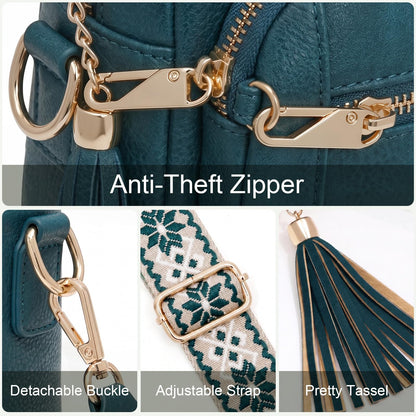 Small Leather Crossbody Bags for Women Anti theft Purses and Handbag Shoulder Hangbag with Wide Strap Tassel