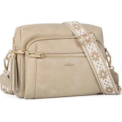 Small Leather Crossbody Bags for Women Anti theft Purses and Handbag Shoulder Hangbag with Wide Strap Tassel