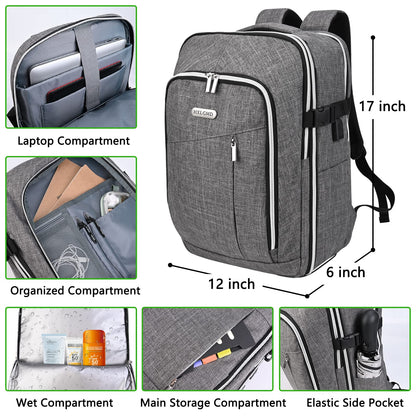 Travel Carry On 17.5" Laptop Expandable Backpack for Men Women, Personal Item Bag Waterproof Airline Approved with USB Charging Hole 3 Packing Cubes, Large Weekender Daypack Business Luggage Suitcase