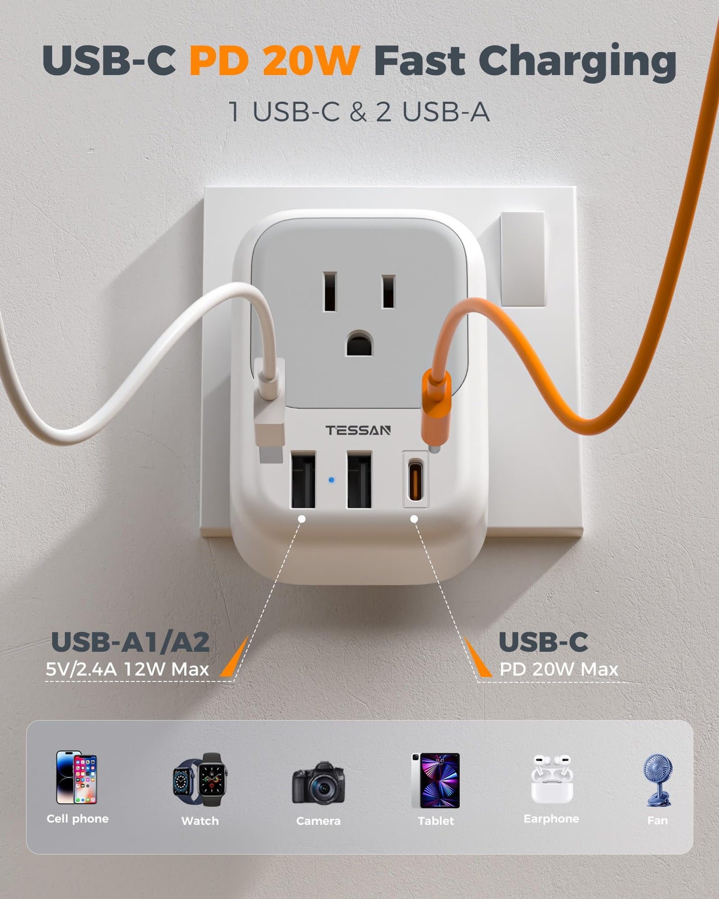 TESSAN 2 Pack European Travel Plug Adapter, Europe Power Converter