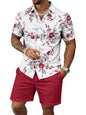 Yoimira Men's Summer Outfits 2 Piece Short Sets Hawaiian Floral Button Down Shirt and Shorts Vacation Beach Cruise Set