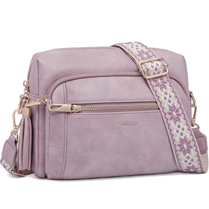 Small Leather Crossbody Bags for Women Anti theft Purses and Handbag Shoulder Hangbag with Wide Strap Tassel