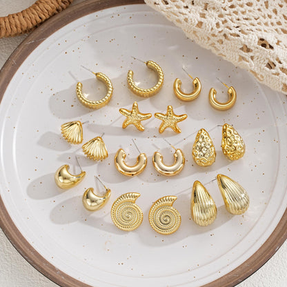12 Pairs Chunky Gold Hoop Earrings for Women Trendy, Gold Plated Lightweight Hypoallergenic Stack, Thick Open Twisted Huggie Hoops Earring Set