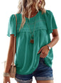 Falechay Womens Summer Tops Crewneck Short Sleeve Shirts Casual Chiffon Blouses Flowy Lace Hem Boho Clothing Trendy 2026
