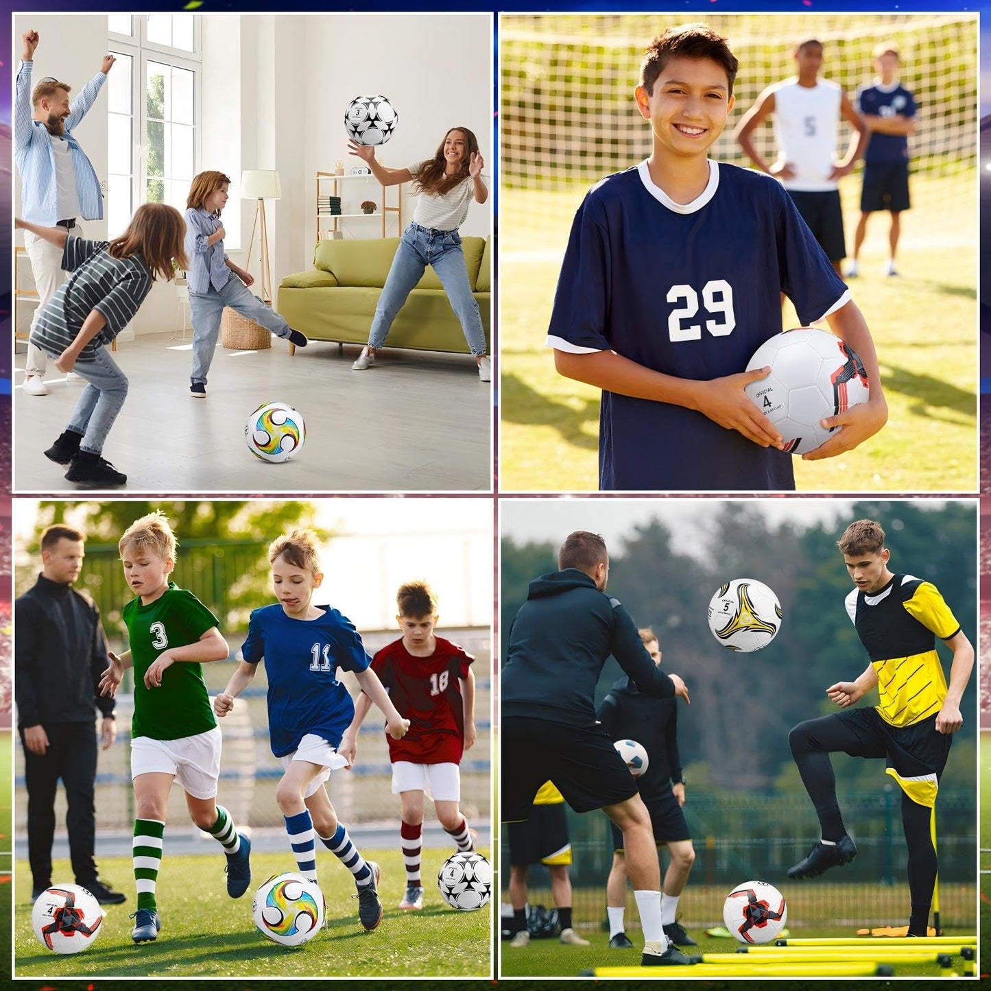 Tradder 4 Pack Soccer Ball with Pump Size 3 4 5 Deflated Soccer Ball for Outdoor Indoor Game Sport Practice Training Gift for Kid Youth Teen Adult Charity Donation