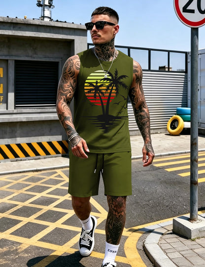 LecGee Men's 2 Piece Hawaiian Tank Tops Tropical Floral Beach Sleeveless Round neck T-shirt Casual Daily Beach Summer